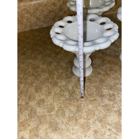 3 Westmoreland Milk Glass Doric Lace Candle Holders Set Wedding Decor Vintage - Picture 7 of 7
